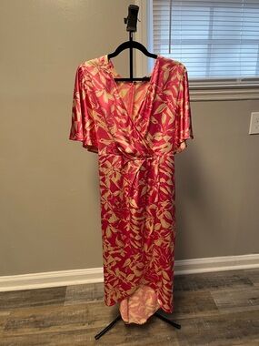 Pink and Cream Floral Wrap Dress